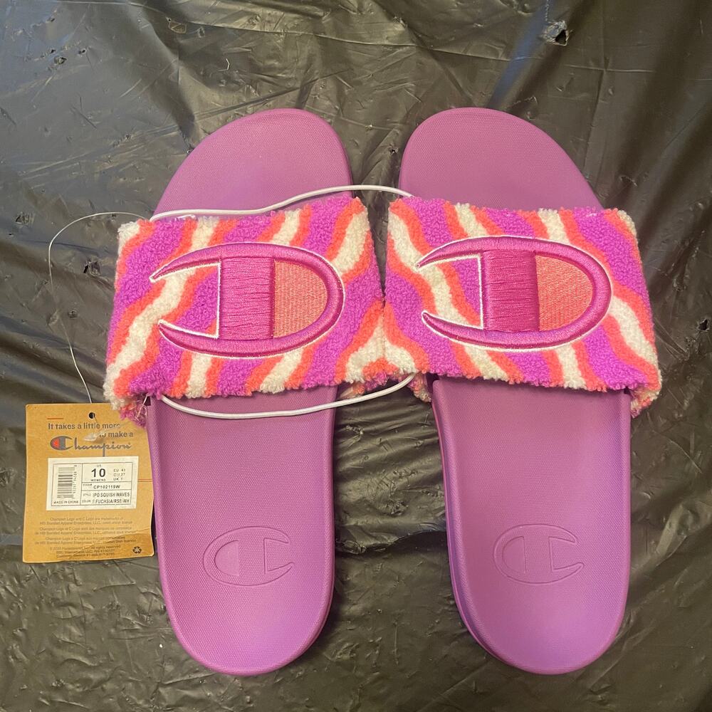 NWT Champion IPO Squish Waves Slides - Women Size 10 - Pink/White